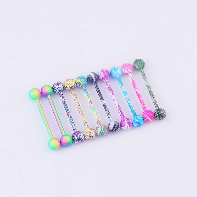 Mélanger 10 pièces revêtement multicolore en acier inoxydable Barbell langue Piercing bijoux Piercing industriel anneau de mamelon