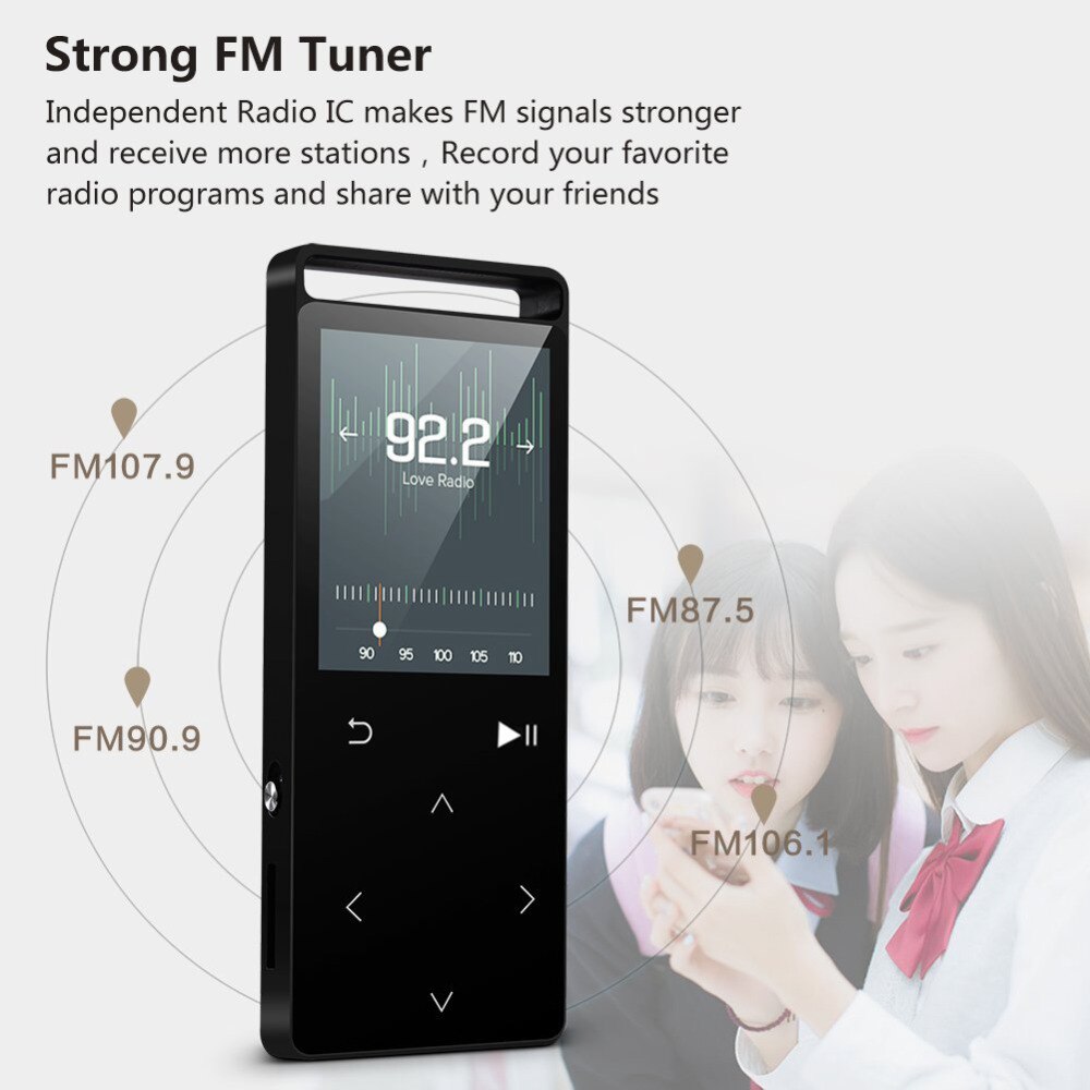 All Metal Bluetooth MP4 Player 16GB Touch Button Supports Video, Pedometer, Voice Recorder, E-Book, FM Radio