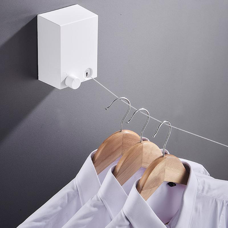 Udtrækkeligt tøjvægsbøjle indendørs ståltråd usynlig tørresnor wire reb badeværelse tørrestativ rundt ægte linje 1m-9m
