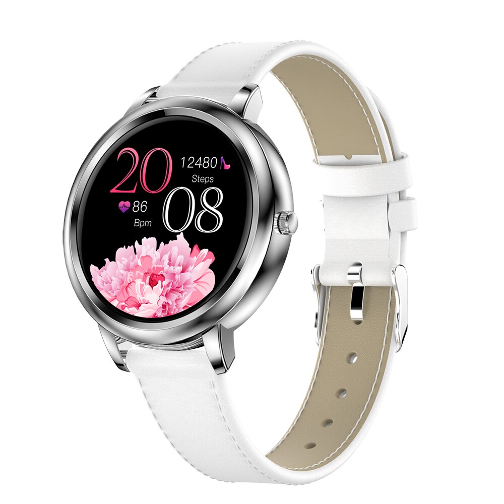 696 MK20 Vrouwen Slimme Horloge Dames Full Screen Touch Smart Horloge Stappenteller Hartslag Sleep Tracking Horloges: Silver Leather