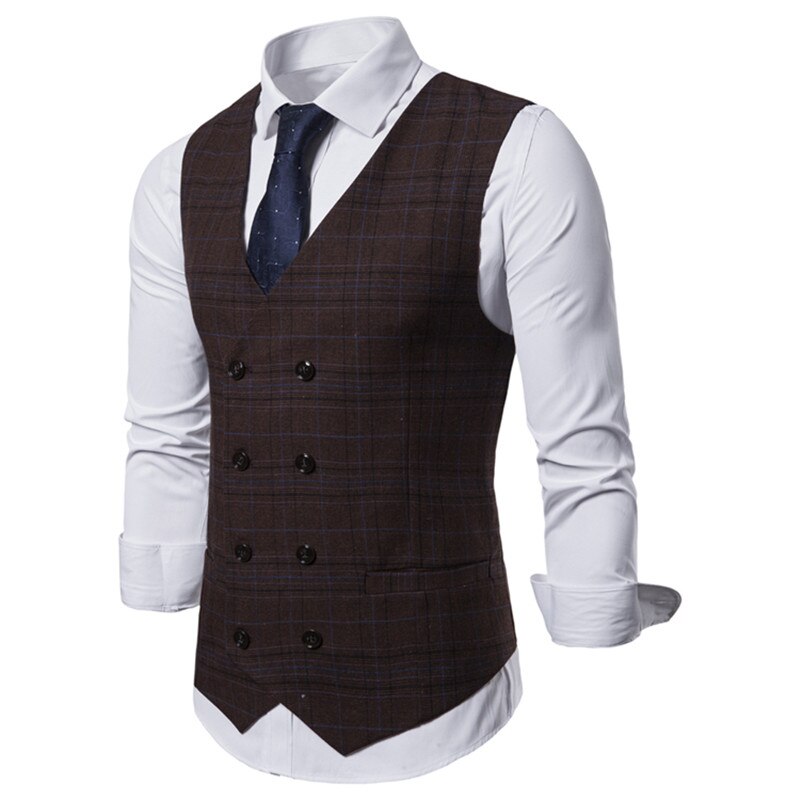 Male Plaid Slim Fit Dress Vests Men's Casual Sleeveless Formal Business Jacket Suit Vest Wedding Waistcoat Homme Plus Size