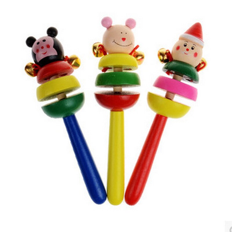 Newborn baby solid wood rattle sounding comfort toy cartoon shape a variety of colors shipped randomly