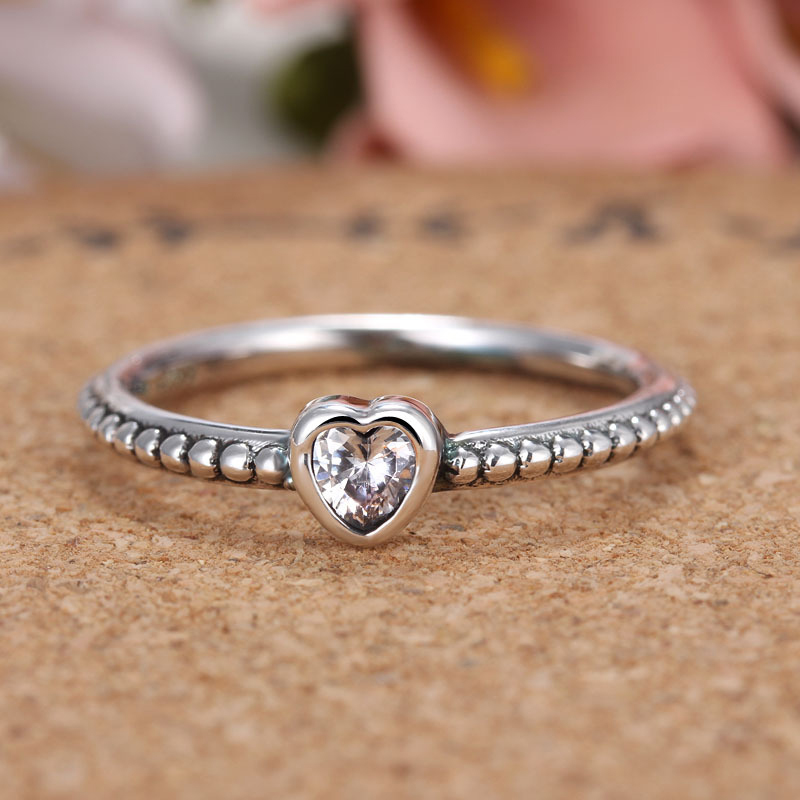 Zilver Kleur Liefde Hart Ring Stapelbaar Cubic Zirconia Wedding Ring voor Vrouwen Engagement