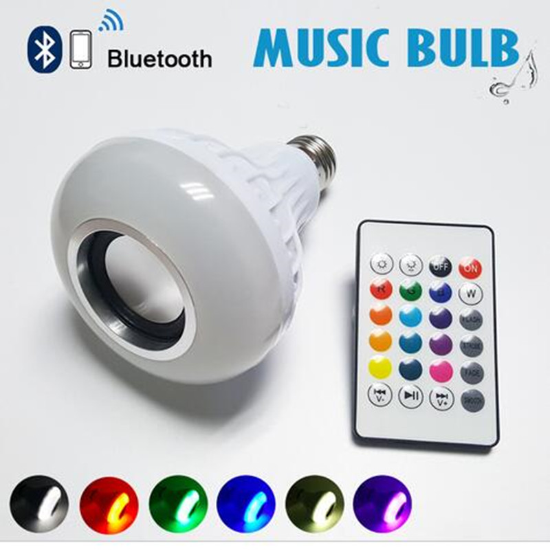 E27/B22 LED RGB Bluetooth Speaker Lamp Draadloze 12W Power Muziek Audio Dimbare Licht Lamp met 24 toetsen Afstandsbediening