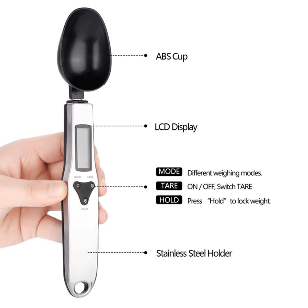 Coffee Tea Digital Electronic Scale Kitchen Measuring Spoon Weighing Device LCD Display Measuring Cup Milk Home Measurement Tool: 500g Stainless Steel