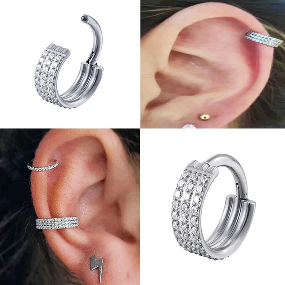 Piercing de titanio G23, doble capa, Triple pila, anillo de nariz de circón con bisagras, cartílago de hélice CZ, Clicker de tabique de cartílago pequeño