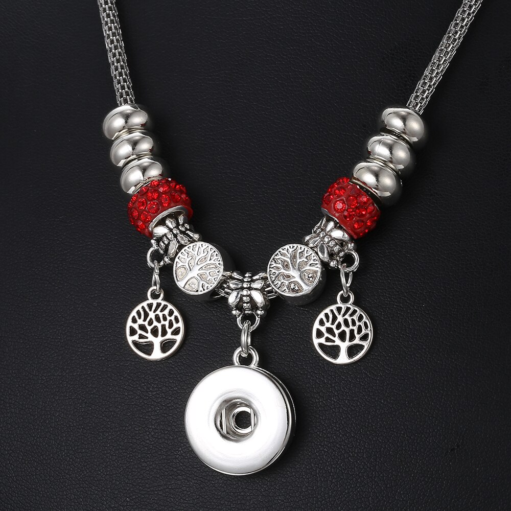 Snap Jewelry 18mm Snap Buttons Necklace Jewelry Handmade Beaded Tree of Life Snap Pendant Necklace for Women Valentine's Day