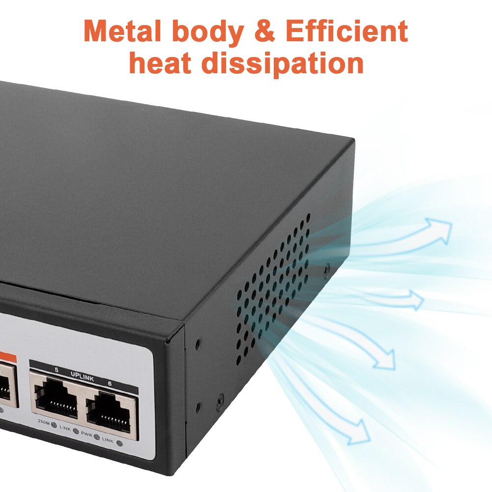 Poe 6 port switch 10m/100m switch til ip kamera ieee 802.3af/ ved poe power