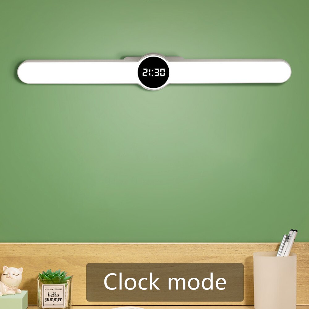 Bordlampe klokke ledet skrivebordslampe studie lese magnetisk lys usb lys bærbar trinnløs dimming kontor soverom nattbord lampe: Klokkemodus