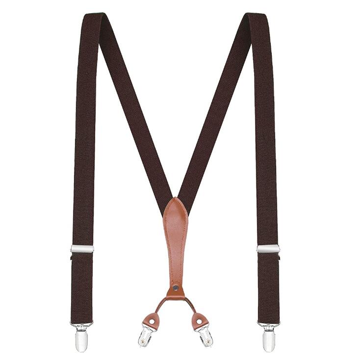 Y-Vorm 4 Clips Bretels Mannelijke Unisex Vintage Casual Lederen Bretels 2.5 Cm Breedte Voor Man Vrouw Microfiber Bretels: Brown