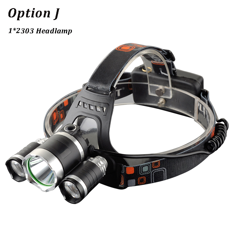 6000 Lumen Koplamp 5 * Led T6 Koplamp 4 Mode Koplamp Oplaadbare Head Lamp Zaklamp + 2*18650 Batterij + Ac/Dc Lader: option J