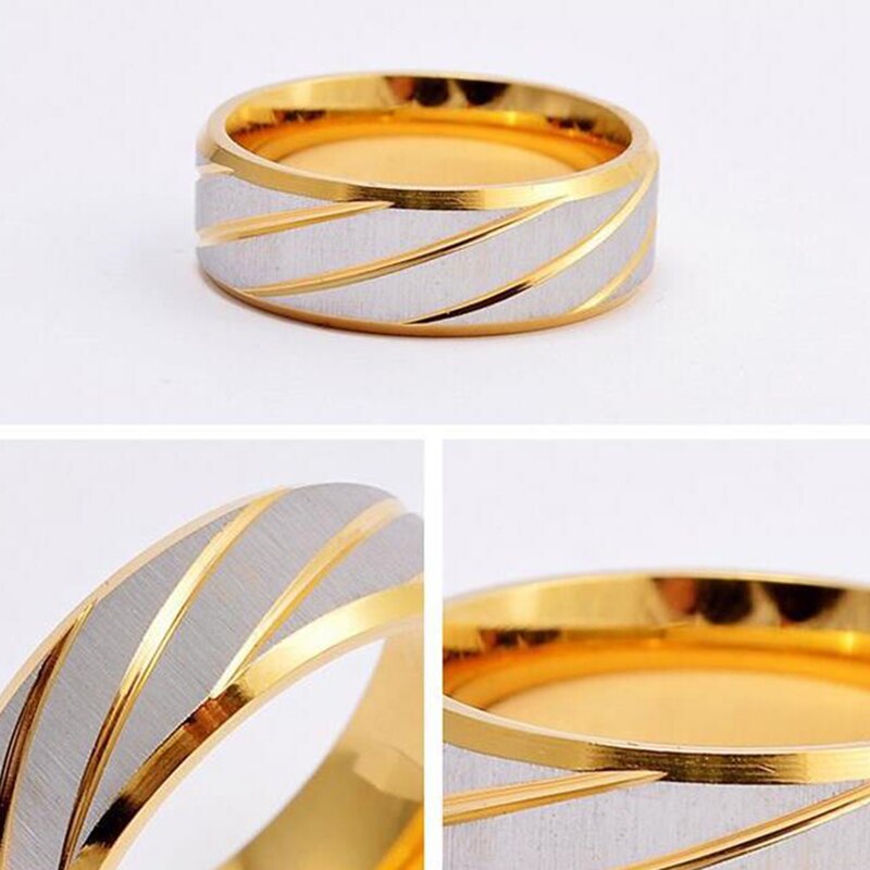 Edelstahl Hochzeit Ring für Frauen und Männer Klassische Gold Farbe Engagement Ring Bands Schmuck EKUSTYEE