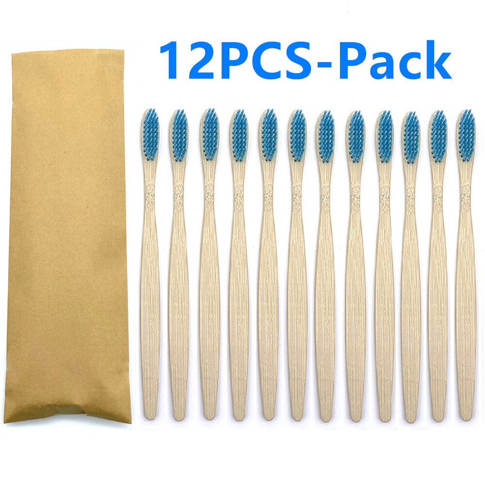 12 Pack Vegan Bamboo Toothbrush Wood Toothbrushes Soft Bristles Eco Friendly Products Zero Waste Biodegradable Travel Toothbrush: 12PCS Blue Color