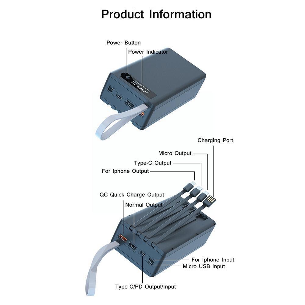 12*18650 Batterij Opbergdoos Met 4 Kabel Pd Snelle Qi Battery Charger Box Opladen 18650 Draadloze Power Bank houden N0k9