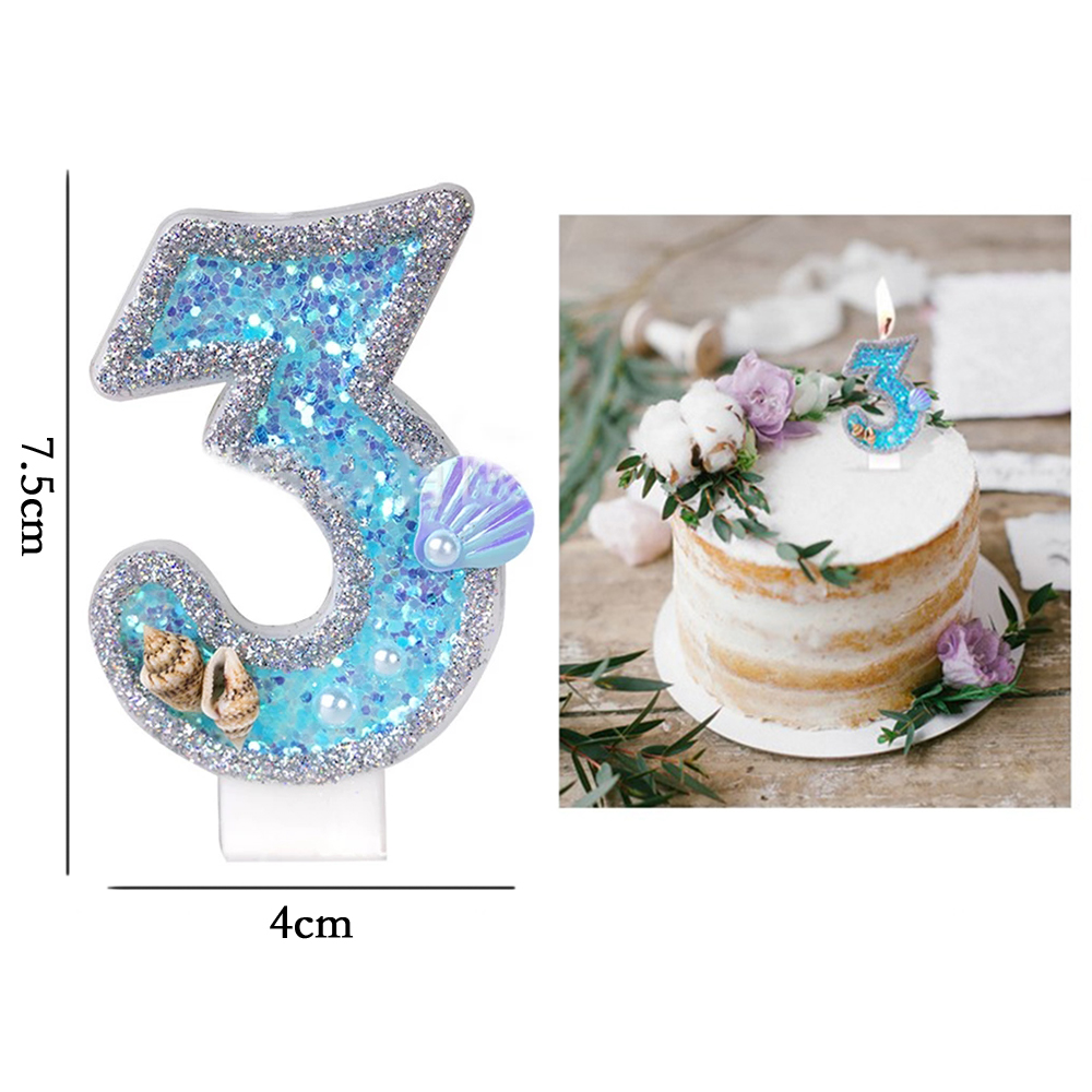 Blue Marine Pearl Shell Glitter Number Birthday Party Candles Cake Toppers Wedding Digital Cakes Dessert Decor Night Decoration