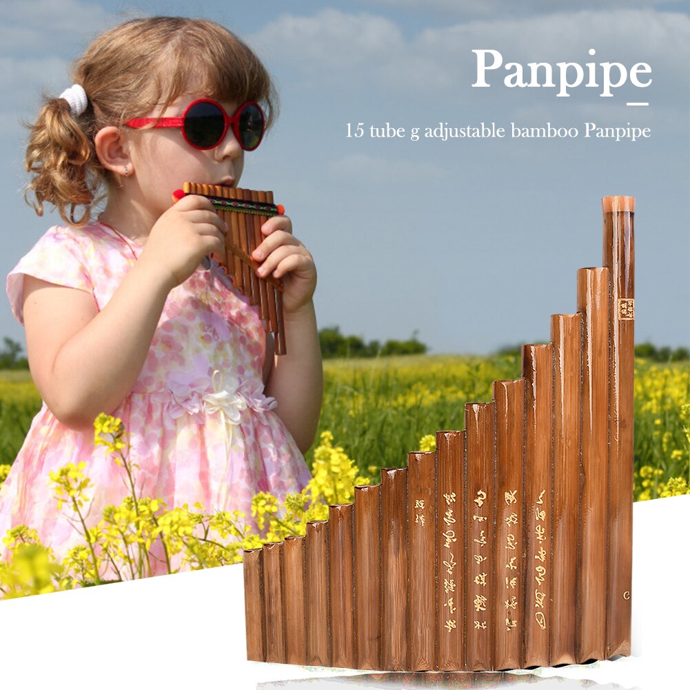 15 Pipes Natural Bamboo Wind Instrument G Key Panpipe Chinese Traditional Woodwind Instrument with Cleaning Bar with Storage Bag