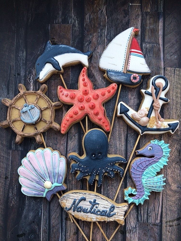 KENIAO Náutica Cortador de Galletas para el Cumpleaños / - 2 Piezas - Velero / Ancla / Delfín Moldes para Galletas - Acero Inoxidable