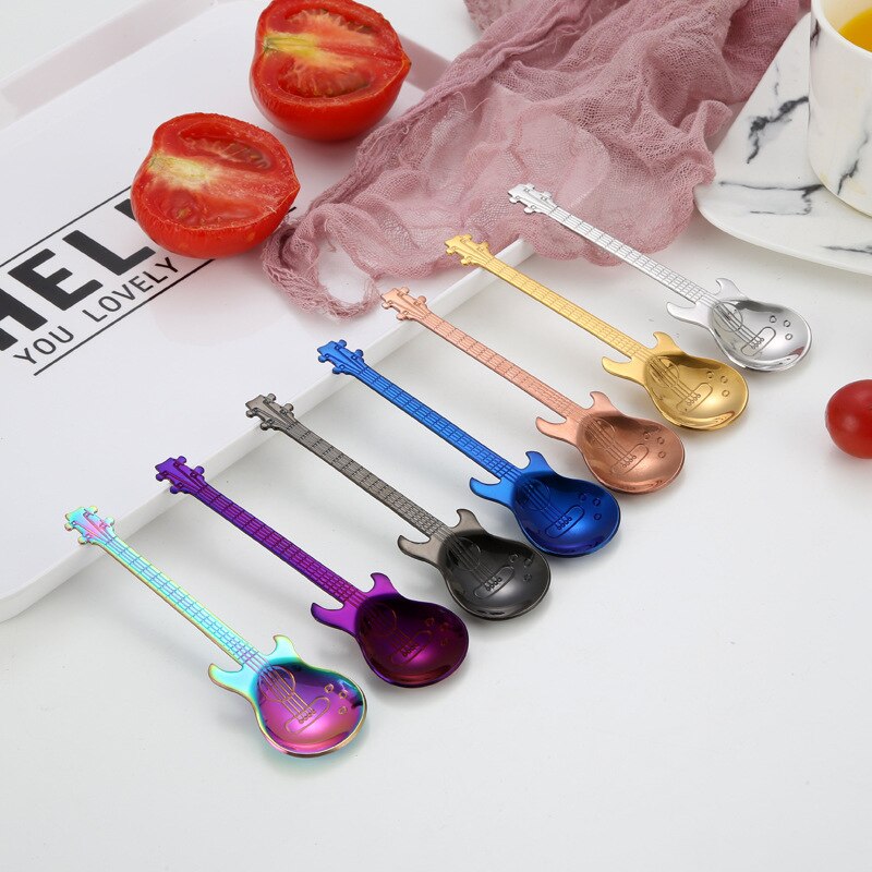 7PCS/4PCS stainless steel guitar Beth music Coffee Spoons Tea Stirring Spoons Sugar Ice Cream Mug Dessert Spoon Drink Tableware