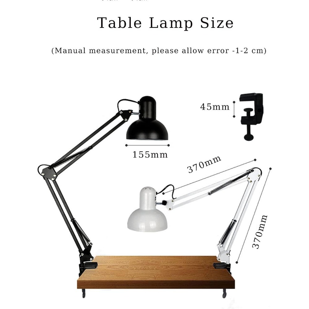 Meervoudig verstelbare bureaulamp met metalen klem aan/uit-schakelaar, gedeeltelijk verstelbare zwenkarm, leeslamp voor thuis, kantoordecoratie