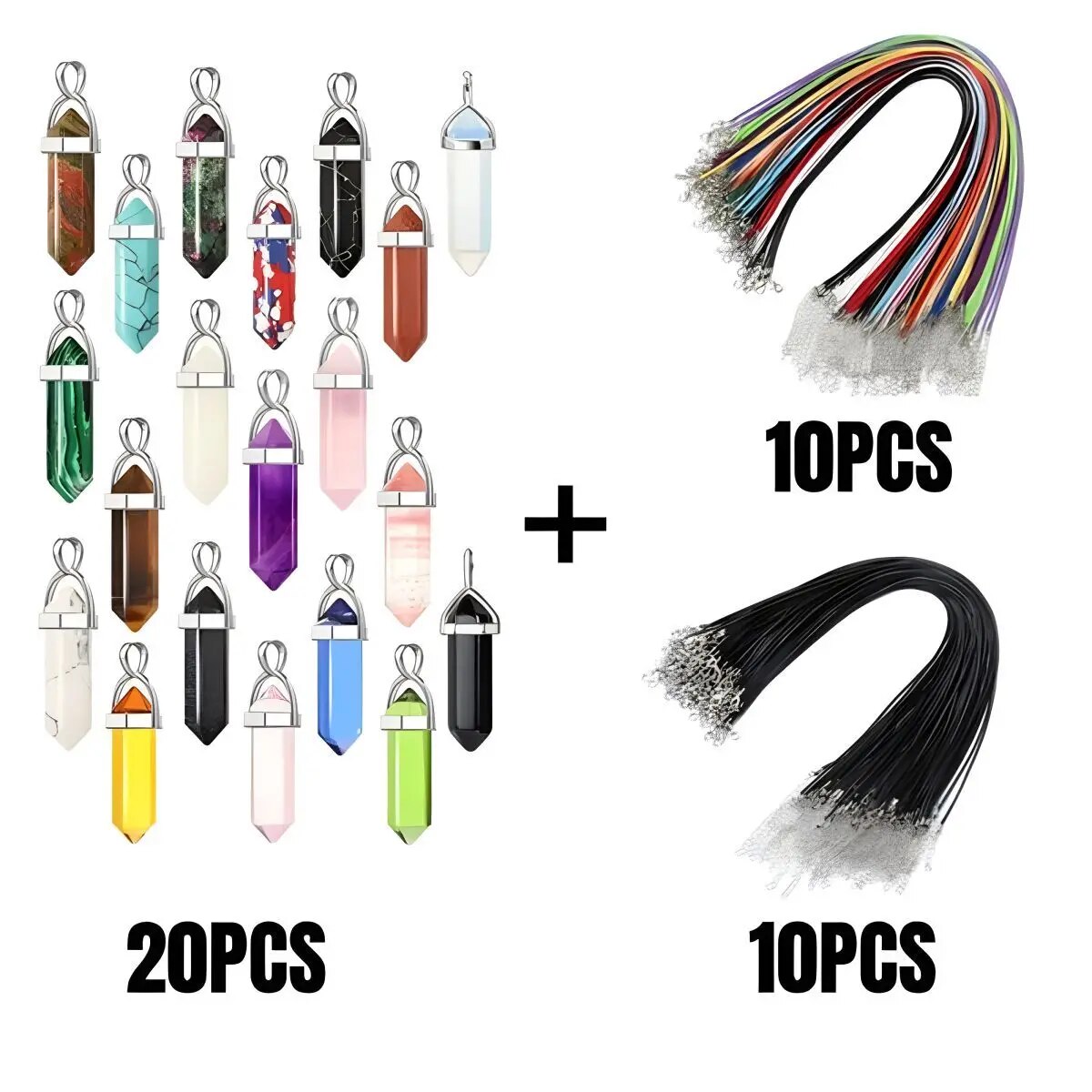 40 Stuks/30 Stuks Zeshoekige Chakra Synthetische Kristallen Hanger, Puntige Kwarts Steen Met Lederen Ketting Ketting Opbergtas