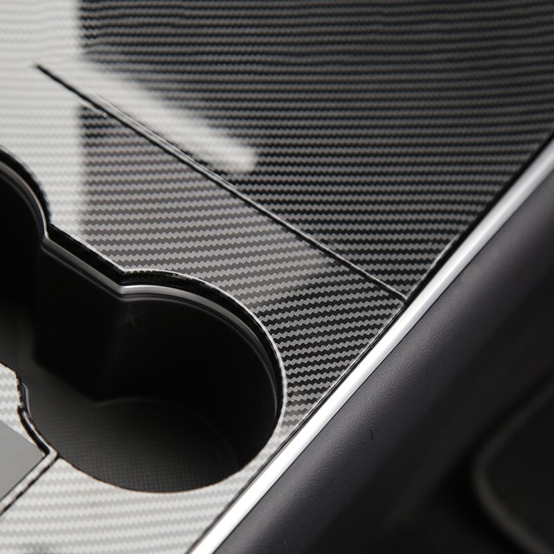 For Tesla Model 3 Car Interior Decal Matte Carbon Fiber Style ABS Center Console Cup Holder Panel Cover Trim 4PCS/SET