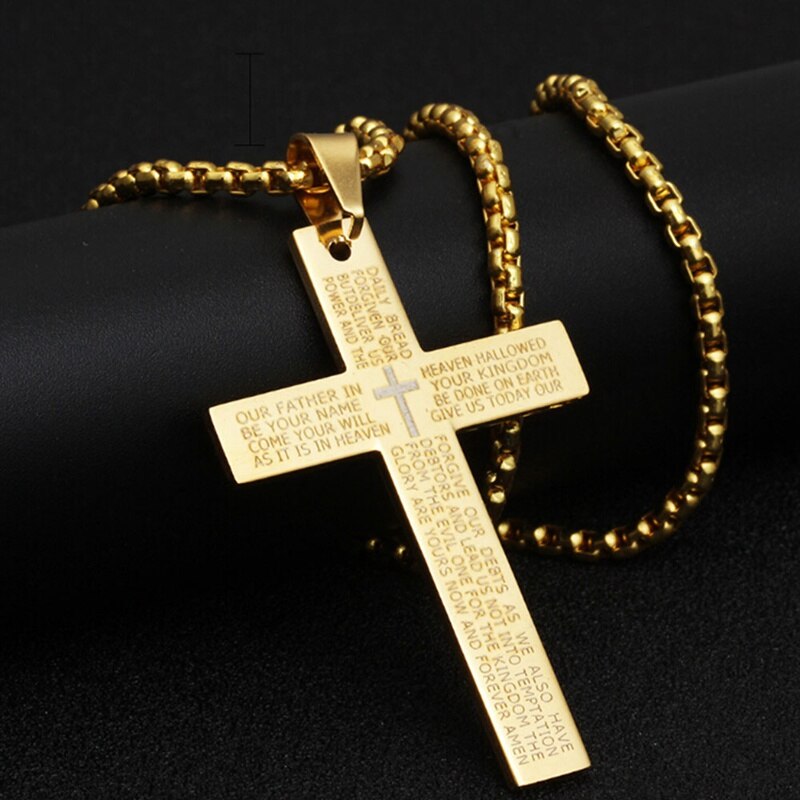 1pc & Retail Accessories Cross Pendant Bible Necklace Women Trend Black Unisex's Men Stainless Steel: GD