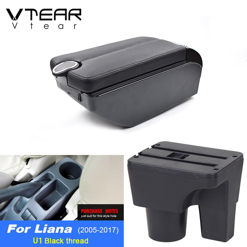 Vtear dla Suzuki liana podłokietnik samochdoowy skórzany podłokietnik interfejs USB schowek wnętrze centrum konsola puchar gniazdo akcesoria automatyczny: F czarny