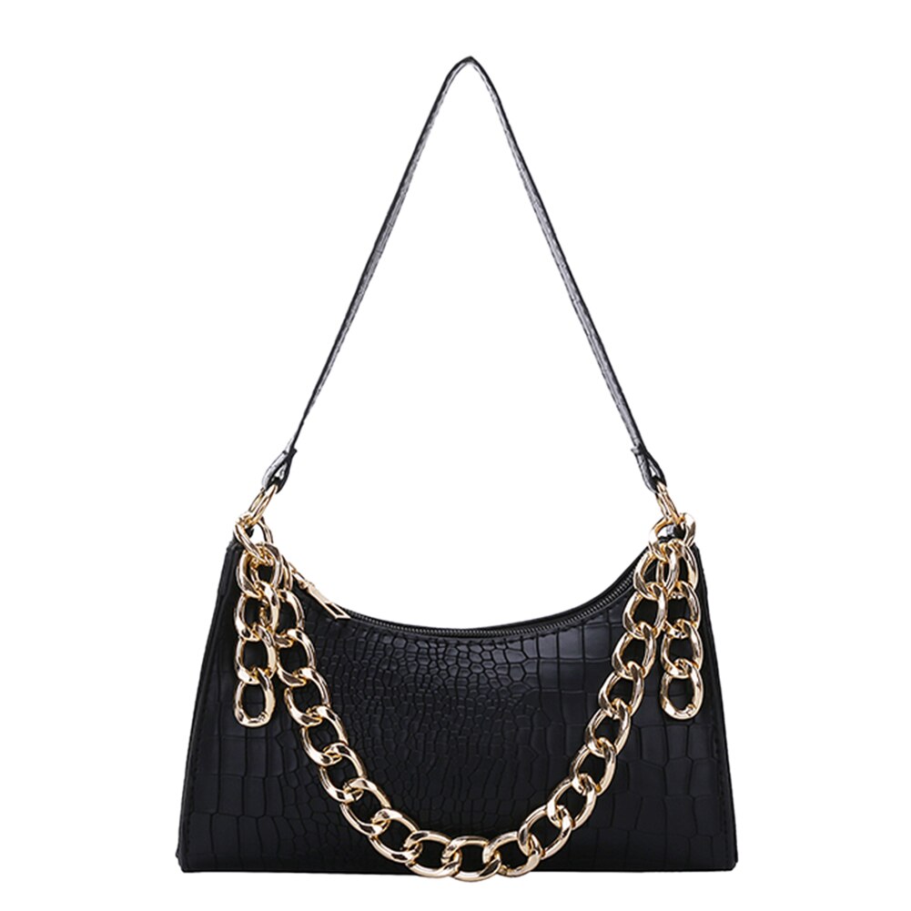 Exquisite Shopping Bag Simple PU Leather Women Handbag Totes Streetwear Chain Underarm Shoulder Bags: Black