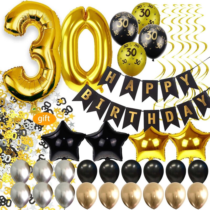 30/40/50/60th 40 tommer aluminiumsfolie nummer ballon fødselsdagsfest dekorationer banner papir pom-pom sort guld balloner sæt: Nummer 30