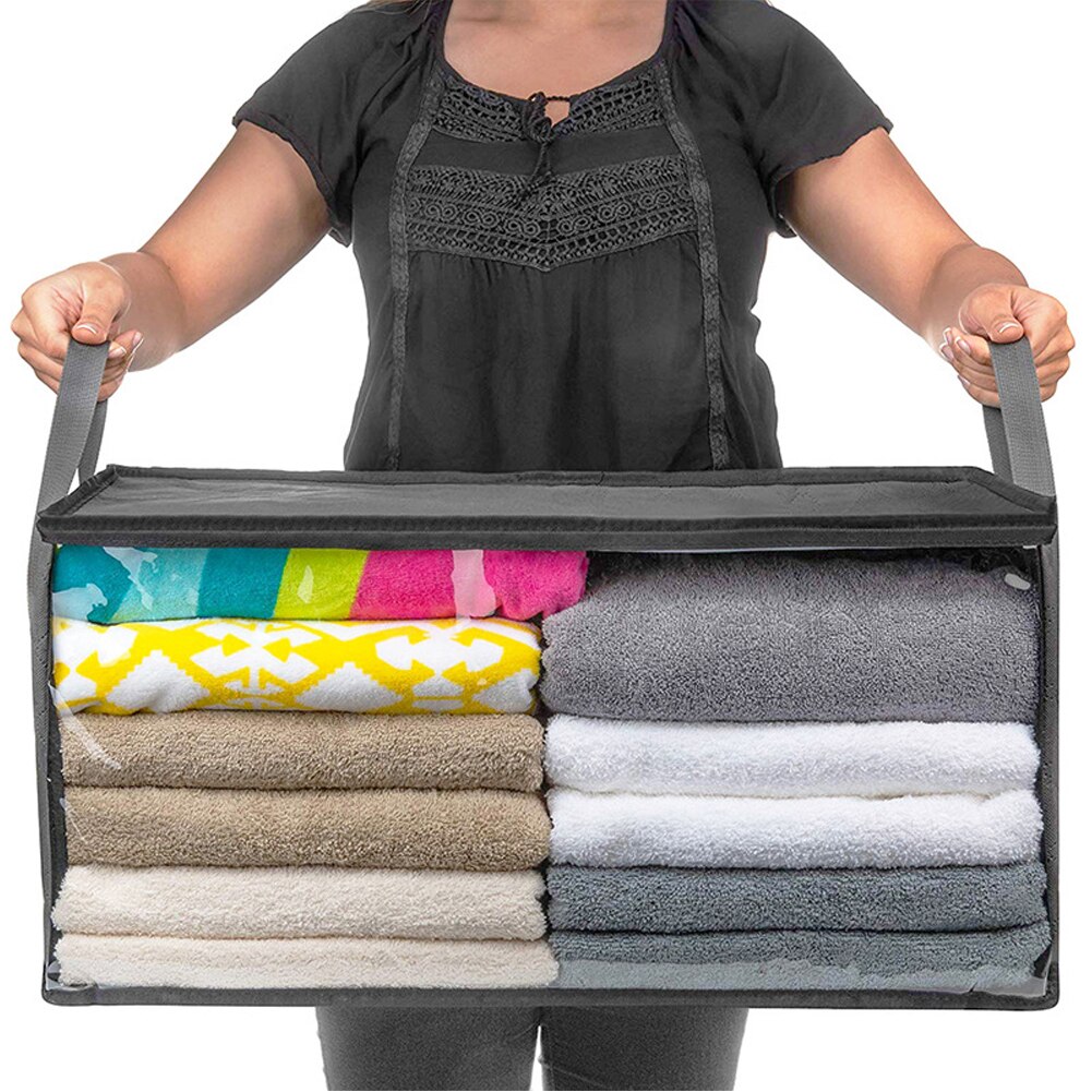 2 stk / sæt skabspose hjem opbevaringsboks fugtbestandig bærbar quilt arrangør bagage foldet sweater tøj tæppe lynlås