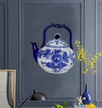 Vase mural suspendu en porcelaine bleu-blanc, décoration murale de salon, assiette murale de restaurant créative: 1