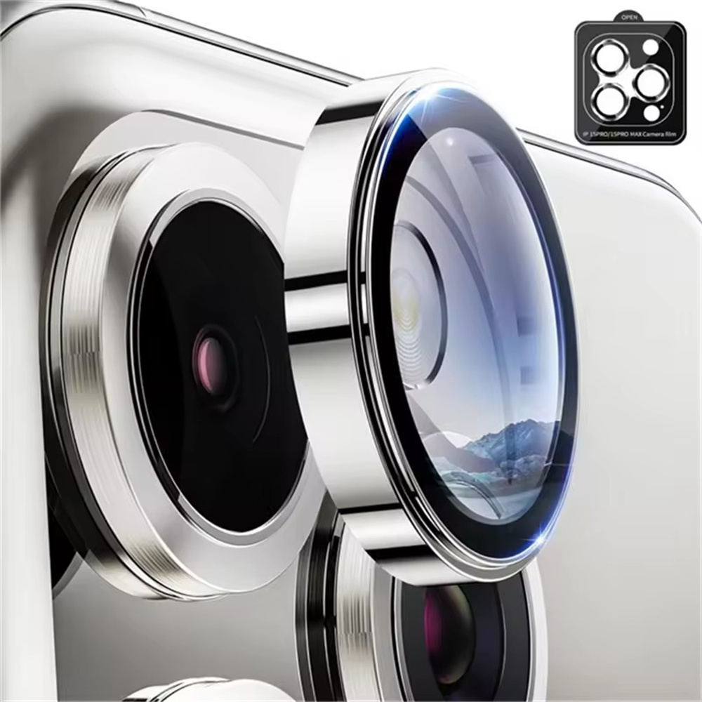 Protector de lente de cámara para iPhone 16 15 Pro Max, anillo de Metal, cubierta completa, película de lente de cámara para iPhone 16 15 Pro, accesorios para teléfono: Plata / Paquete 19