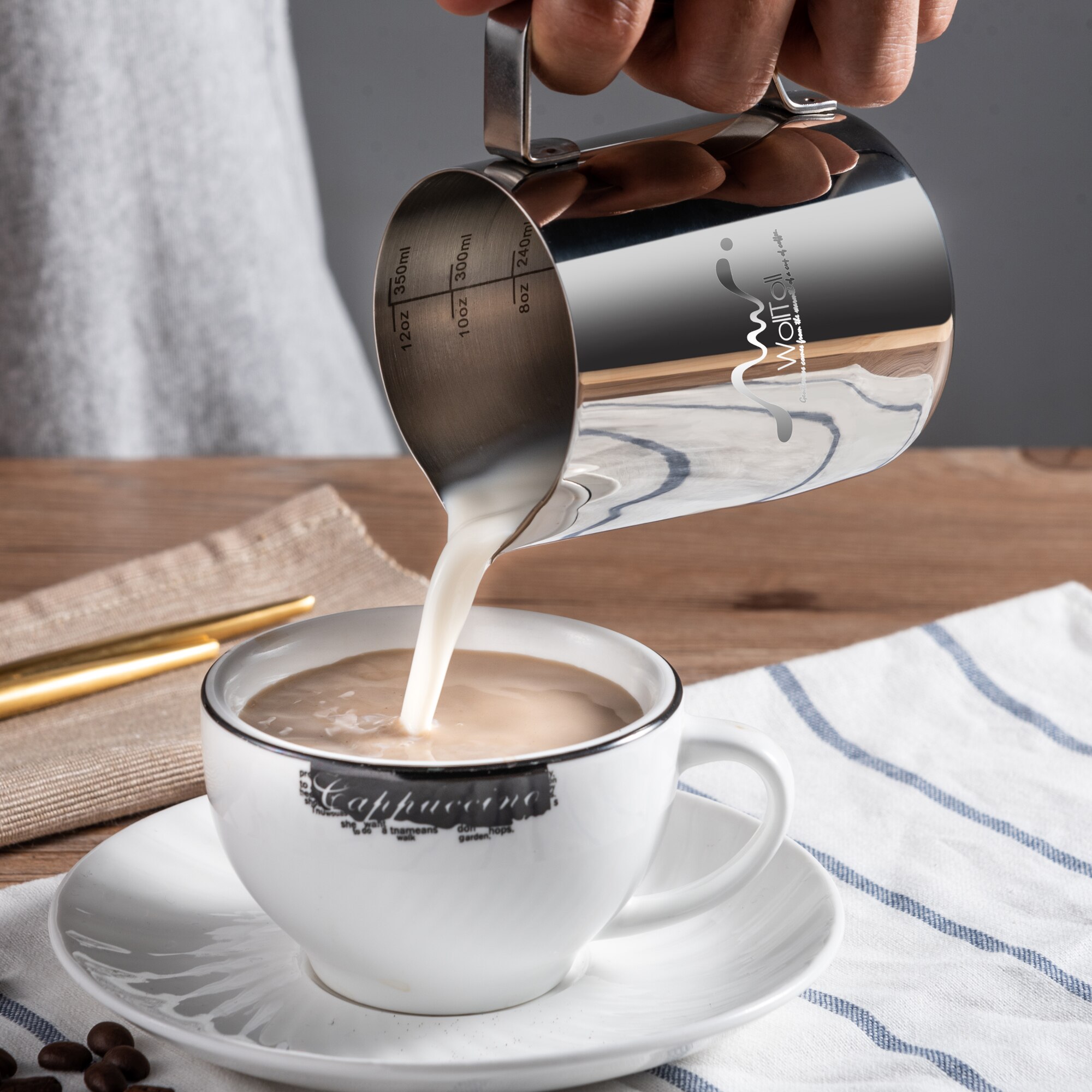Roestvrijstalen melkopschuimkan espresso koffie barista ambachtelijke latte cappuccino melkopschuimer beker kan maker