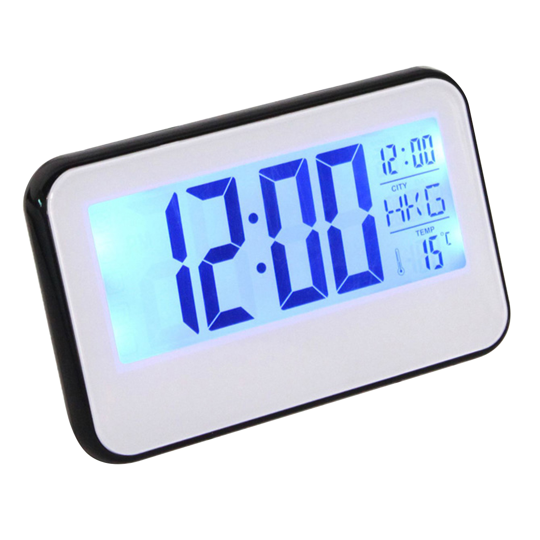 1pc LCD Alarm Clock Digital Display Voice Control Electric Snooze Night Backlight Desktop Table Clocks Watch: White