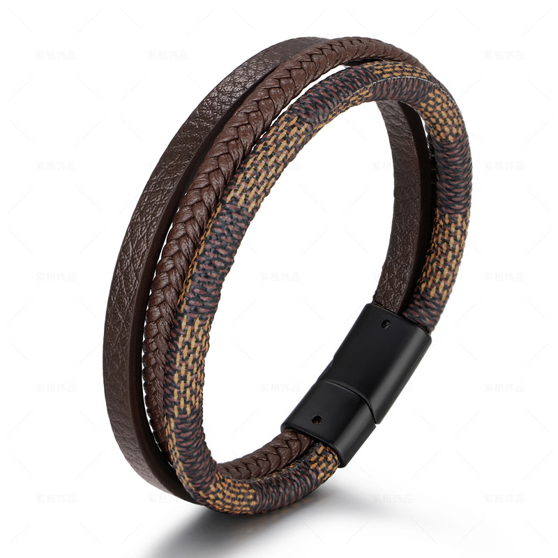 Multilayer Hand Gevlochten Lederen Touw Armband Mannen Sieraden Legering Magneet Gesp Armband Beslet Mannelijke Vaderdag: brown