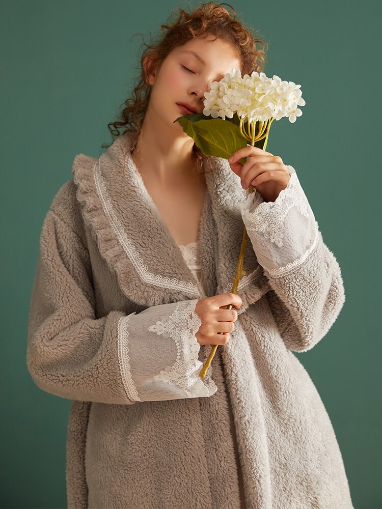 Camisón de terciopelo para mujer, ropa de dormir, color rosa y gris, para invierno