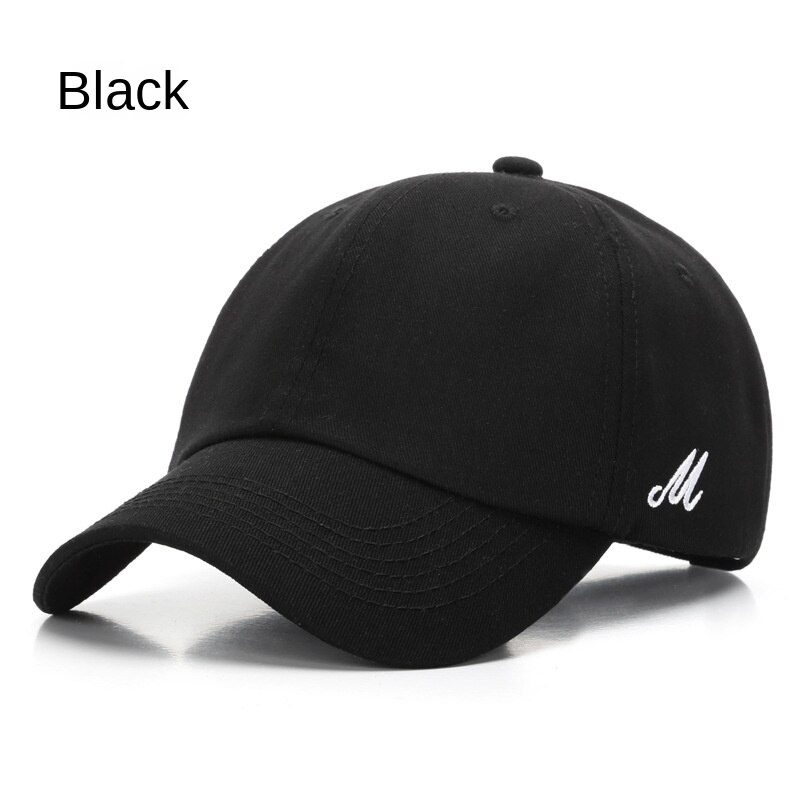 Moda masculina 100% algodão boné de beisebol para mulher letra m bordado viseiras chapéu unisex casual snapback hip hop chapéus: Black