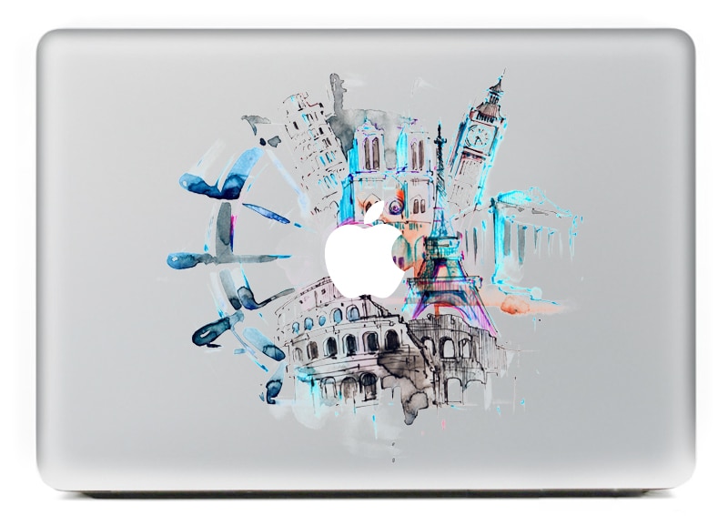 Wereld draaitafel DIY Persoonlijkheid Vinyl Decal Laptop Sticker macbook Pro Air 13 inch Cartoon laptop Skin shell voor mac boek