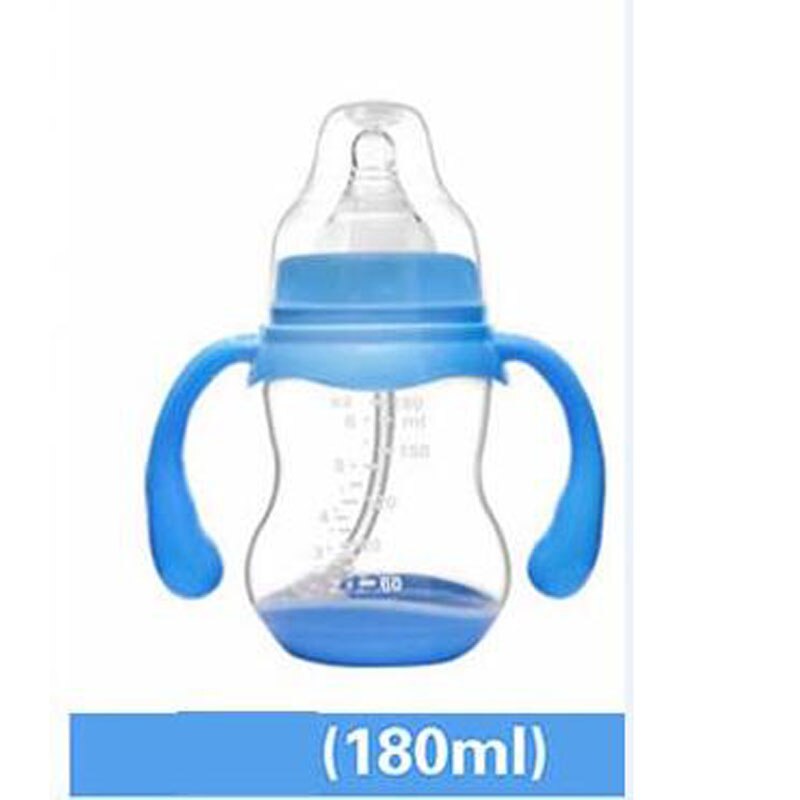 PP Wide Mouth Baby Bottle With Dust Cover Infant Anti-flatulence Baby Bottle Size 180ml/240ml/320ml with Temperature Sensing: 180ML Blue