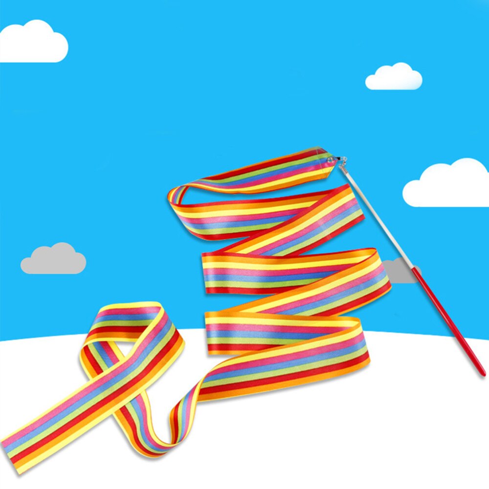 4 Pcs Rhythmic Art Gymnastics Ribbon Children Dancing Streamers Riband Twirling Rod for Performing Trainning Sports (Rainbow Typ