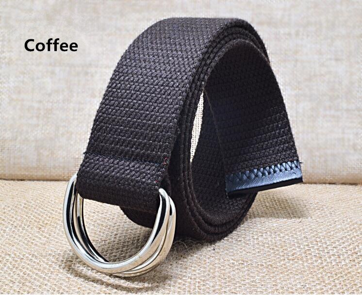 Buitensport casual canvas riem dubbele ringen gesp casual unisex casual canvas tailleband luxe merk: Koffie