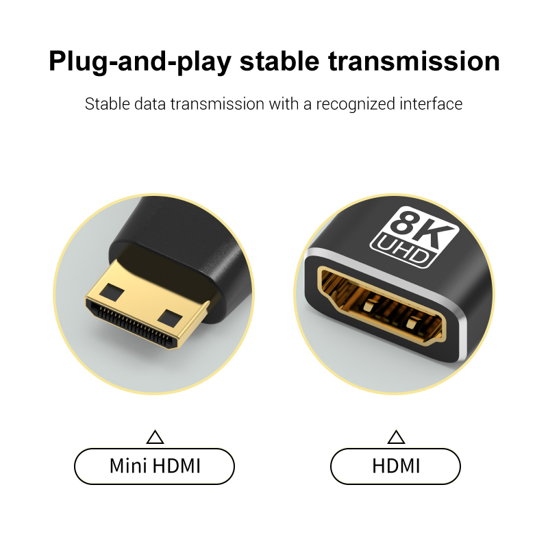 Mini adaptador HDMI 8K @ 60Hz 4K @ 120Hz Mini HDMI macho a HDMI 2,1 hembra convertidor para PC portátiles tarjeta gráfica extensión Micro HDMI