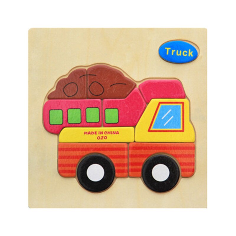 Mini Size 15*15CM Kids Toy Wood Puzzle Wooden 3D Puzzle Jigsaw for Children Baby Cartoon Animal/Traffic Puzzles Educational Toy: truck