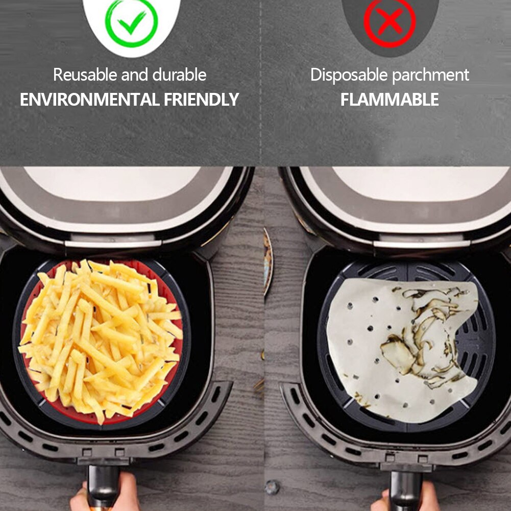 Alfombrilla para freidora de aire, cesta de silicona antiadherente de grado alimenticio para freidoras de aire de 8/9 pulgadas, accesorios de cocina