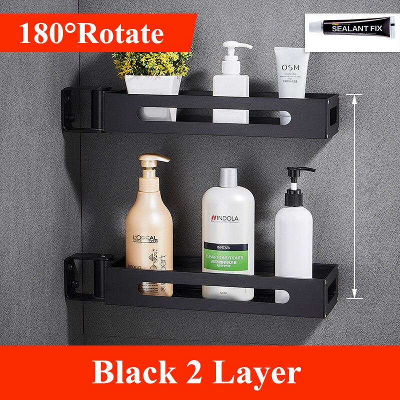 Bathroom 1\2\3 Tier Black Spice Rack Kitchen Pantry Rack Organizer Wall Hanging 180 Degree Rotating Corner Shelf: Black 2 Layer