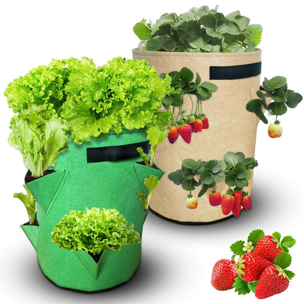 Garden Outdoor Planting Grow Bag Strawberry Vertical Flower Herb Pouch Root Breathable Vegetable Round Reusable Pot Planter