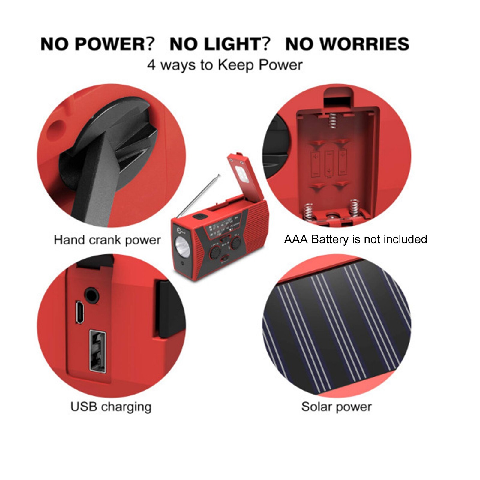 Solar Hand Crank Radio Emergency Radio Global Receiver Multifunction Bluetooth Speaker Flashlight Portable AM/FM Weather Radio