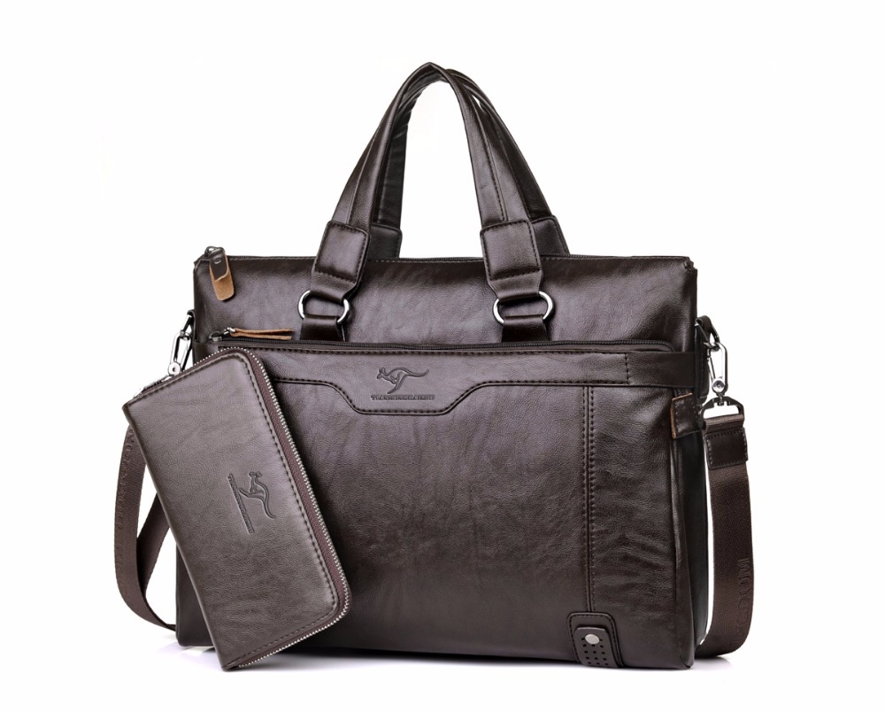 Mannen Lederen Handtassen Vintage Lederen Aktetas Laptop Schoudertas Computer Tas Mannelijke Schoudertas Heren Handtassen: brown with wallet