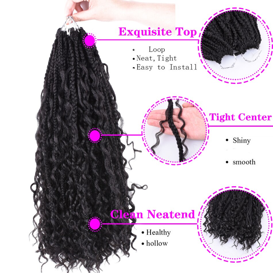 Messy Goddess Box Braids Hair Crochet Braid Hair With Curls End Synthetic Ombre  Braiding Hair Extensions 22inch 24Strands