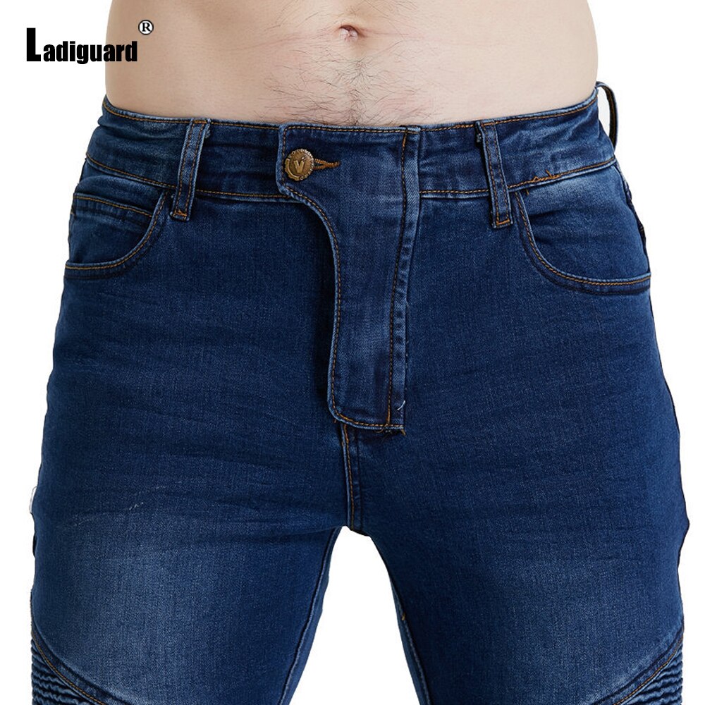 Ladiguard Plus Größe Männer Jeans Demin Hosen Ich bin Westlichen Fahrrad Sliming Unteren Männlichen Polsterung Hosen Neue Patchwork draussen Demin Schlauch